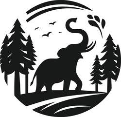 Elephant with tree vector animal silhouette