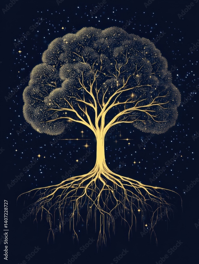 Leinwandbilder tree with roots resembling a neural network symbolizes organic intelligence and interconnectedness i