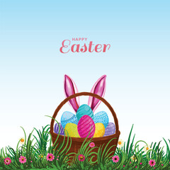 Happy easter eggs and bunny ears in the nest card design
