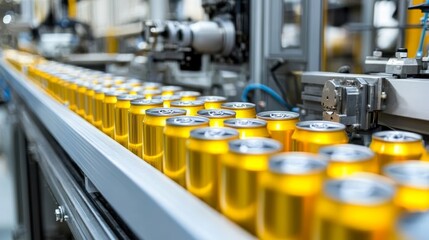 Obraz premium The high-tech processing of canned foods in a pristine factory environment is done by stainless steel machines that fill, seal, and pack the products