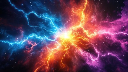 Fototapeta premium Colorful cosmic energy radiates with bolts of radiant sparking light