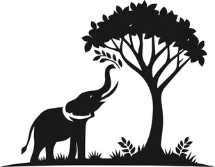 Elephant with tree vector animal silhouette