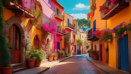 Narrow Streets of Santa Cruzs Old Quarter or Old Town or El Barrio Bathed in Soft Light and Ancient Allure, Capturing a Vibrant Andalusian Mood.