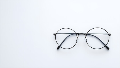 Glasses with black frame on white background