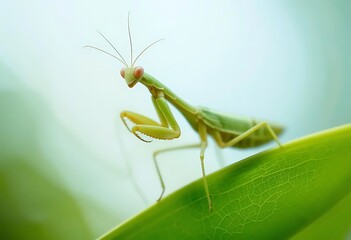 Praying Mantis on Leaf: A Serene Macro Photograph