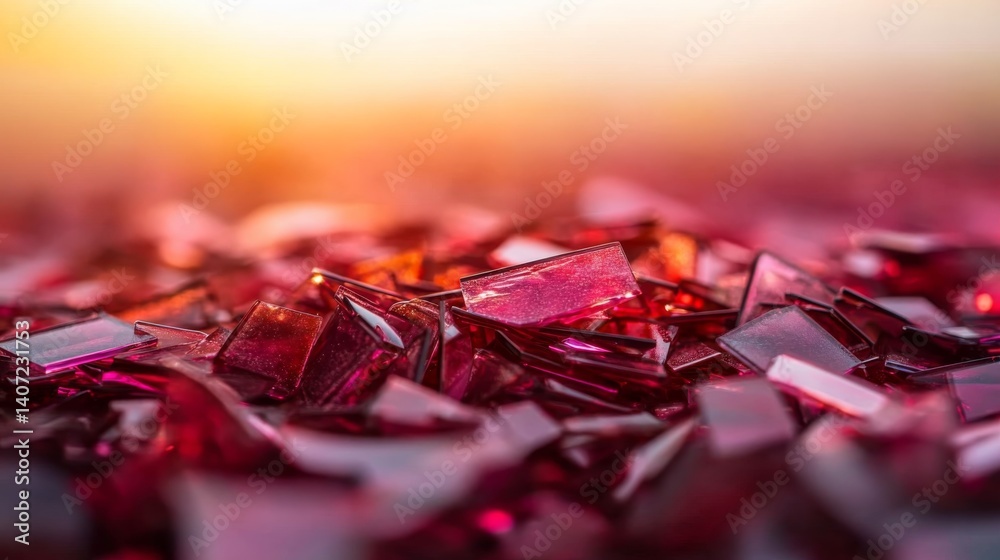 Poster this macro composition captures holographic glass shards arranged on a soft white background, reflec