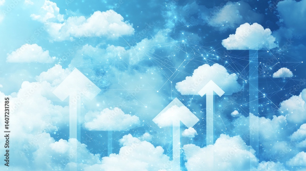 Poster digital clouds that embody cloud migration contain various data points and network connections