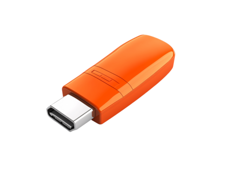 an orange usb flash drive