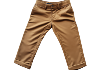 Stylish kids camel brown chinos pants perfect for casual wear isolated on black background on transparent background