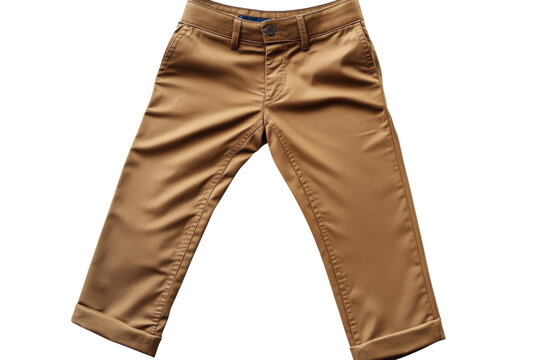 Stylish kids camel brown chinos pants perfect for casual wear isolated on black background on transparent background