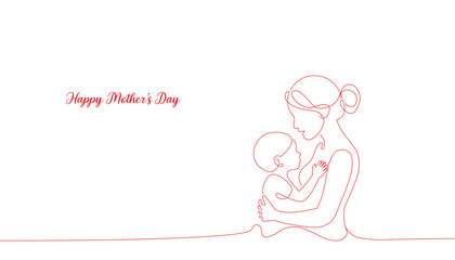 Minimalist Mother and Child Embrace Line Art