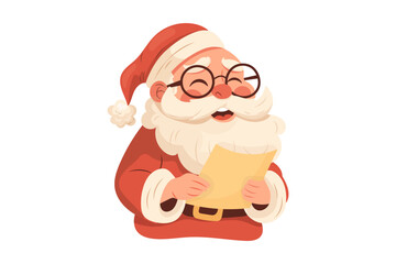 Santa claus reading letter with happy face and glasses