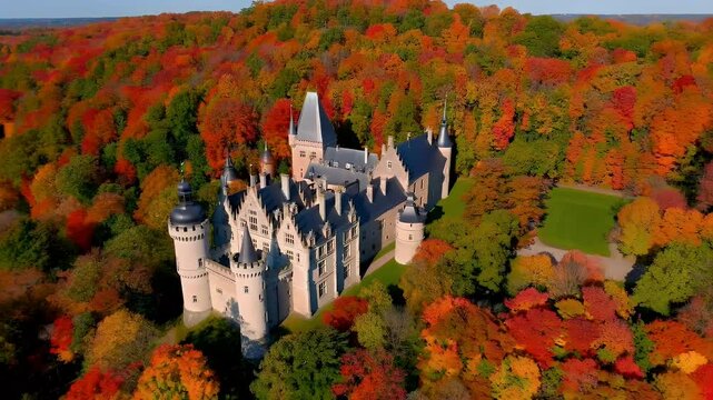 Autumn Castle Forest Scene