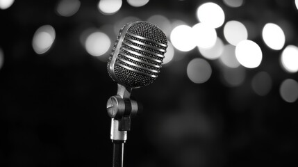 Stand-up comedy shows, karaoke, or singing contests can be promoted with a poster featuring a microphone against a bokeh light background, highlighting open mic and joke nights