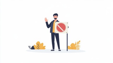 The idea of avoiding danger and risk is conveyed through an image of a businessman holding a crossed and stop sign, symbolizing the prohibition or restriction of something due to its illegal, wrong,