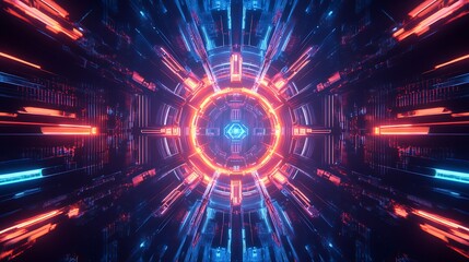 Obraz premium High tech ai chip with intricate neon pathways radiating energy on a dark futuristic background