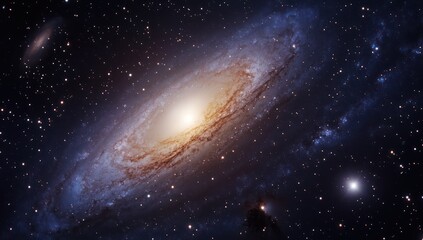 Obraz premium Spiral galaxy with bright center surrounded by stars and dust in deep space.