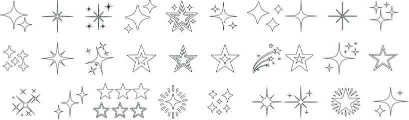 doodle sparkle star collection for creative designs. Twinkle star vector set sparkles and bursts for invitations, crafts, and digital art projects