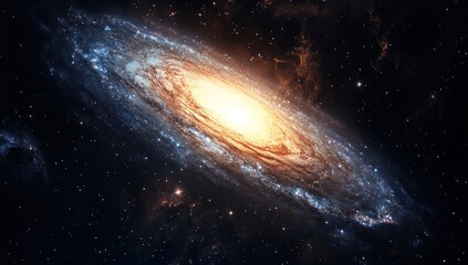 Naklejka premium A galaxy with swirling arms and a bright center in a dark sky.