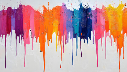 Fototapeta premium Colorful paint leaking down white background. Close up.