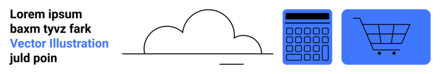 Cloud connecting calculator and shopping cart in minimal design. Ideal for finance, e-commerce, data storage, cloud services, online shopping, tech solutions, simple landing page