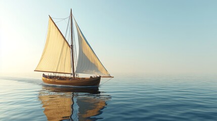 An illustration of a classic sailboat, created using colored pencils, is shown on a white background