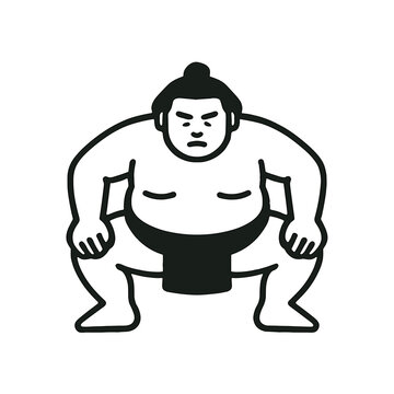 日本の伝統的なスポーツである相撲力士を戦闘姿勢で描いた、ミニマルな黒のアイコン。力強さと文化的遺産を象徴。