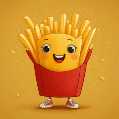 French Fries Box Character Wearing Sneakers – Happy and Energetic Style, Cartoon Mascot