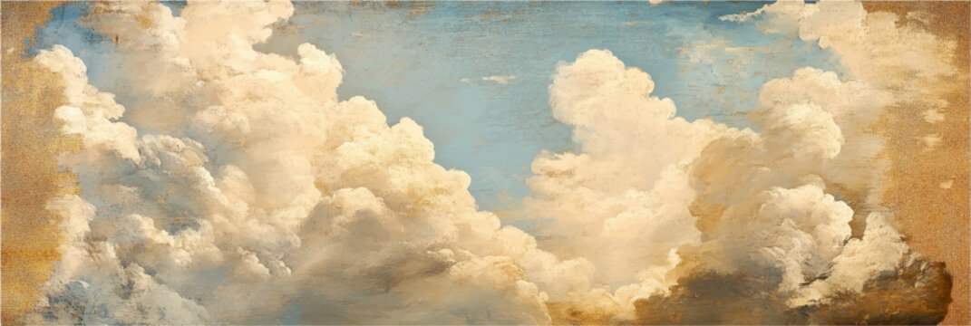 vector illustration of cloud sky in style of renaissance oil painting on canvas