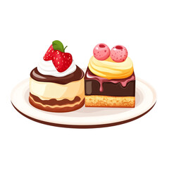 Delicious strawberry and raspberry cakes on a white plate a tempting dessert treat