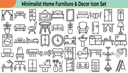 Fototapeta premium Home Furniture and Interior Decoration Line Icons Set on White Background