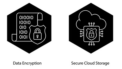 Encrypted Cloud Data Storage Protection Symbol Secure Server Vector Icon Set