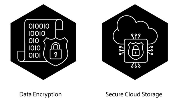 Encrypted Cloud Data Storage Protection Symbol Secure Server Vector Icon Set