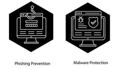 Secure Network Phishing Malware Detection Cyber Shield Vector Icon Collection