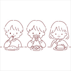 Cute kids students having lunch together vector design illustrations.