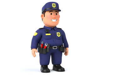 Friendly Cartoon Police Officer Tools 3D Render Security Safety Law Enforcement Character