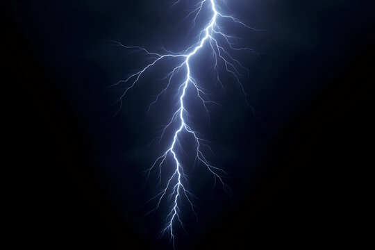Massive lightning bolt with branches isolated on black background.