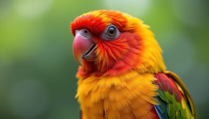 Fototapeta premium Vibrant Sun Conure Parrot Close Up Colorful Feathers Exotic Bird Portrait