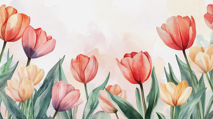 Fototapeta premium Elegant wedding invitation card background . Minimal hand painted watercolor botanical flowers texture template background. Design for wedding, vip cover, poster, rsvp moderncard.Valentine's Day