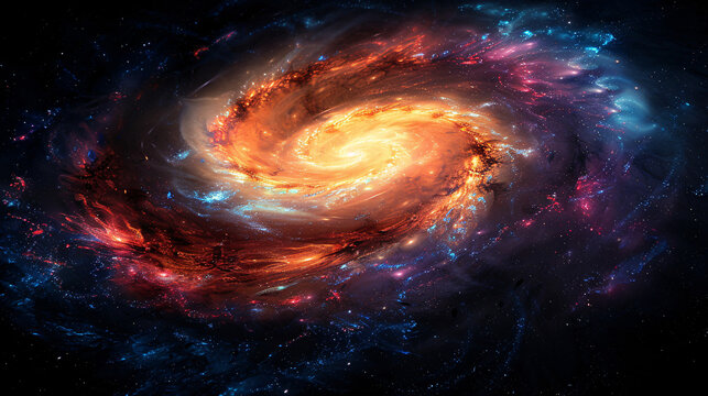 Fototapeta A mesmerizing spiral galaxy with glowing edges and vibrant cosmic colors, showcasing the beauty of the universe against a black background