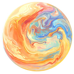 A round, colorful sphere showcases abstract swirls and blends of different hues.