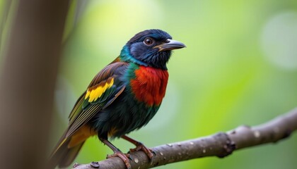 Fototapeta premium Vibrant Colorful Bird Perched on Branch Exotic Wildlife Tropical Nature Photography
