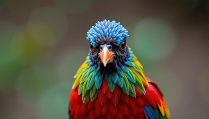 Fototapeta premium Vibrant Resplendent Quetzal Portrait Close up of Exotic Bird with Colorful Feathers