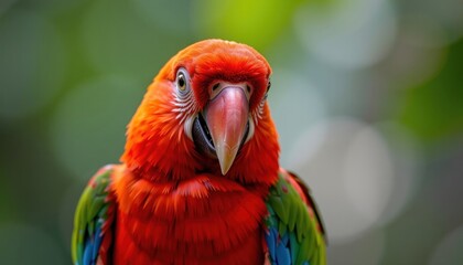 Obraz premium Vibrant Scarlet Macaw Parrot Close Up Portrait Exotic Bird Vivid Feathers