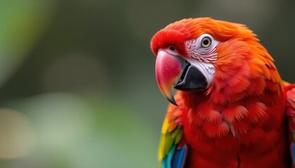 Obraz premium Vibrant Scarlet Macaw Portrait Close up of a Red and Green Parrot