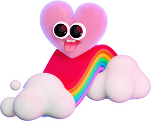 3d heart on a rainbow slide