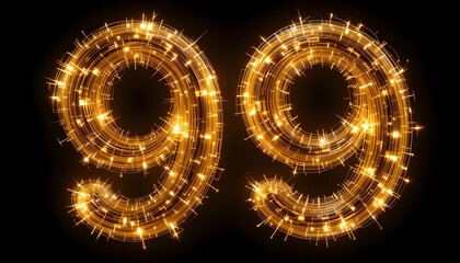 Illuminated figures of ninety-nine depicted with golden sparkling lights