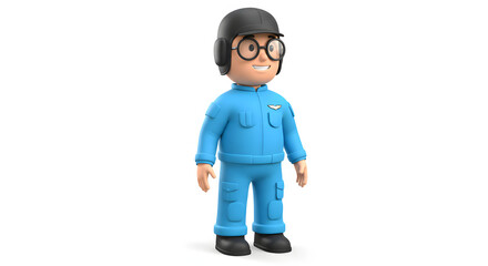 Happy Cartoon Pilot Aviation 3D Render Airman Flight Suit