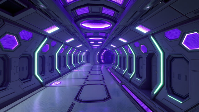 Fototapeta Futuristic blue digital light motion pattern an tunel