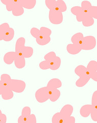 Vector floral cute pattern. Spring botanical background. Simple hand drawn cartoon kawaii style. Ideal for fabric, printing textiles, wall art, wallpaper, clothes, packaging